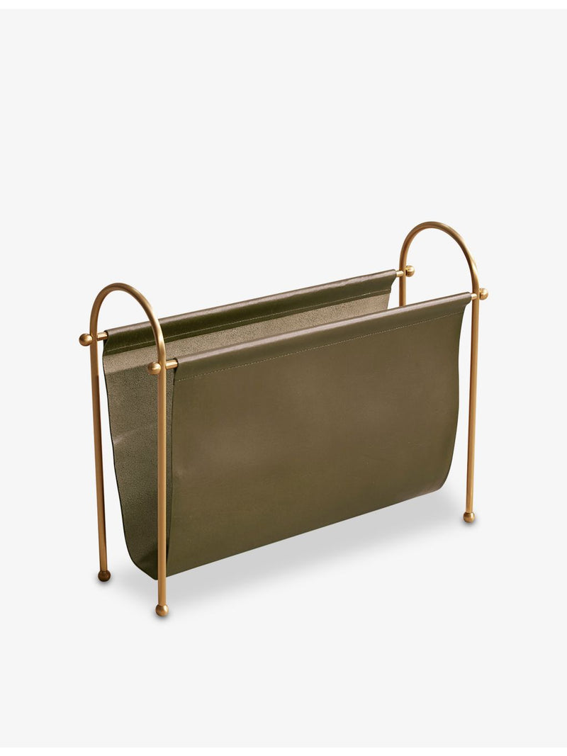 Soho Home Meard leather and brass magazine rack - British product
