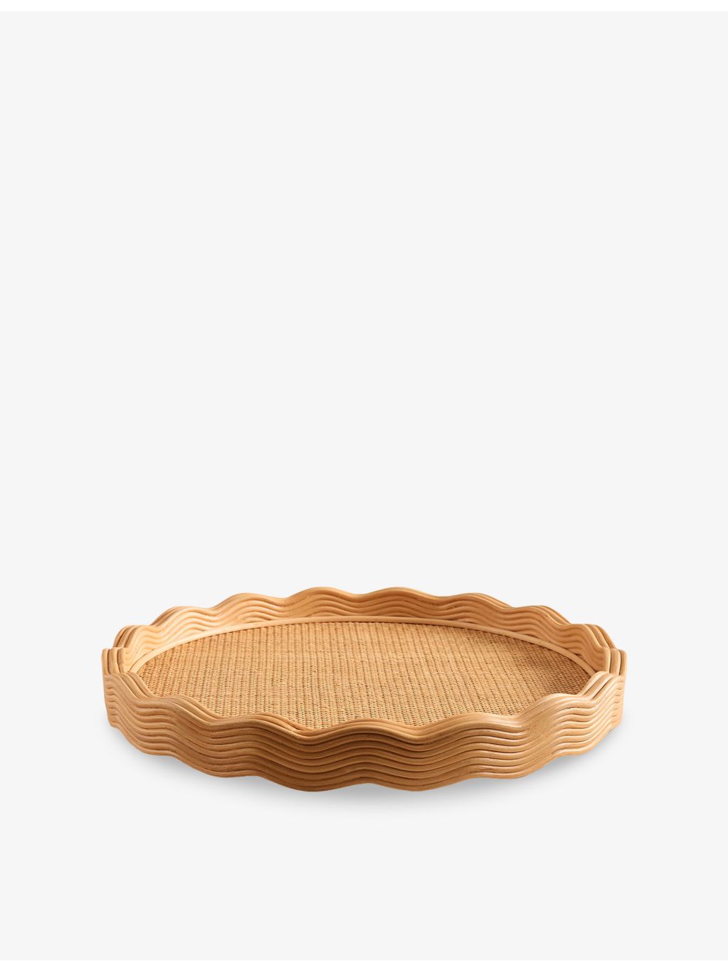 Soho Home Pangbourne rattan tray 55cm with scalloped edge, UK version