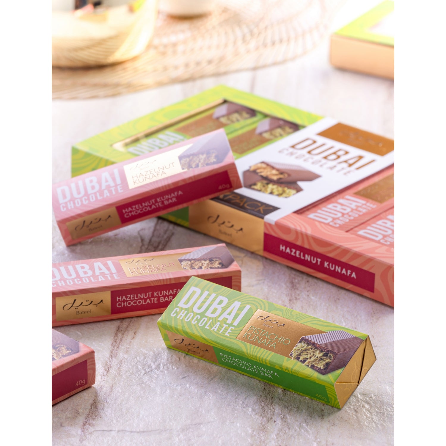 Bateel Dubai chocolate bars, six pack 240g, UK version