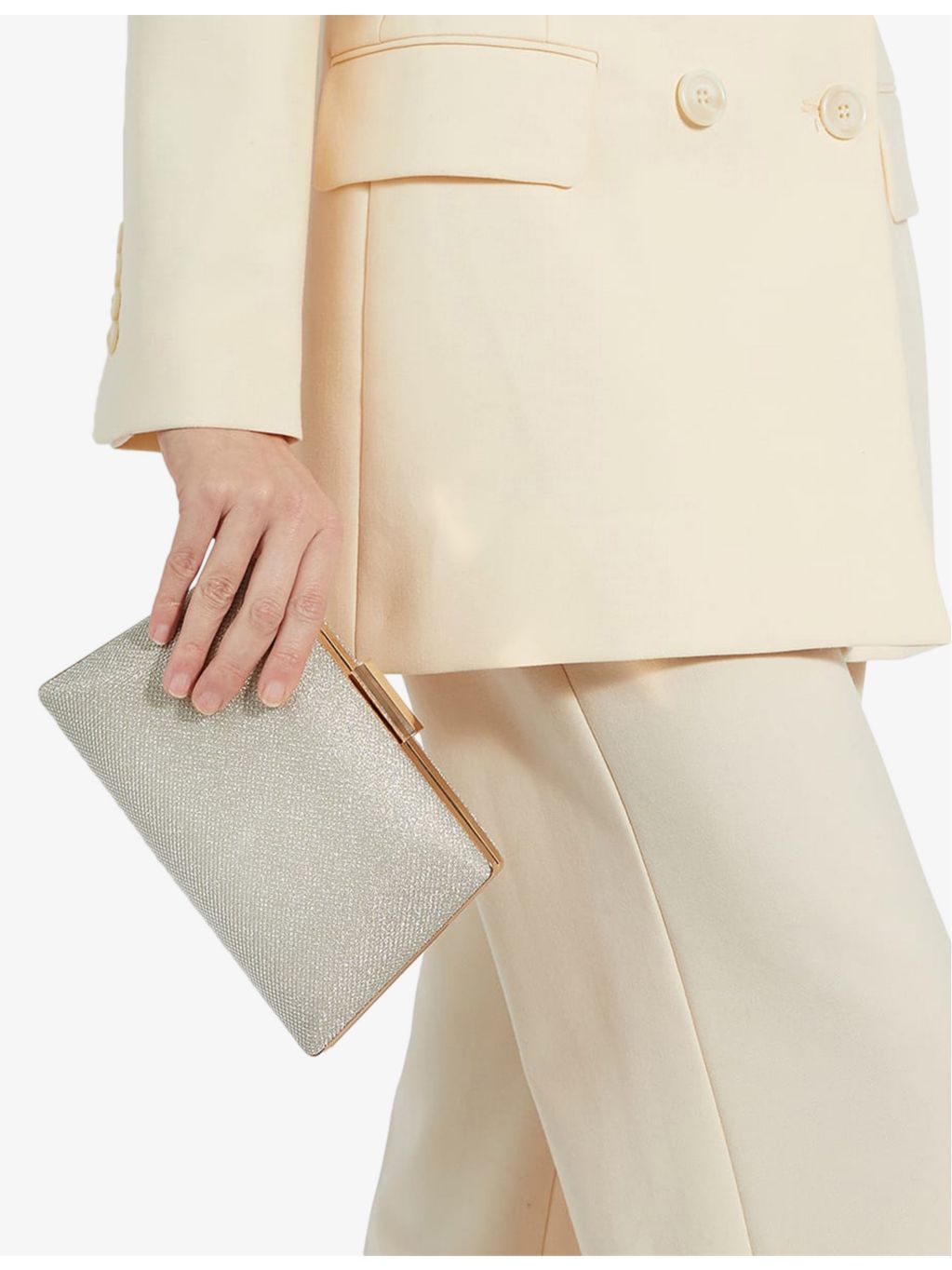 Dune Bellaria angled frame woven clutch, imported from the UK