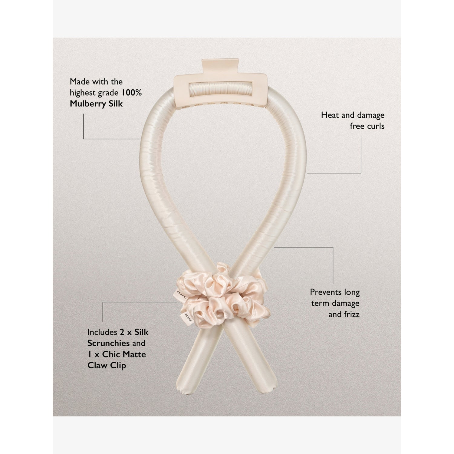 REHAB silk heatless hair curler with mulberry silk - British product