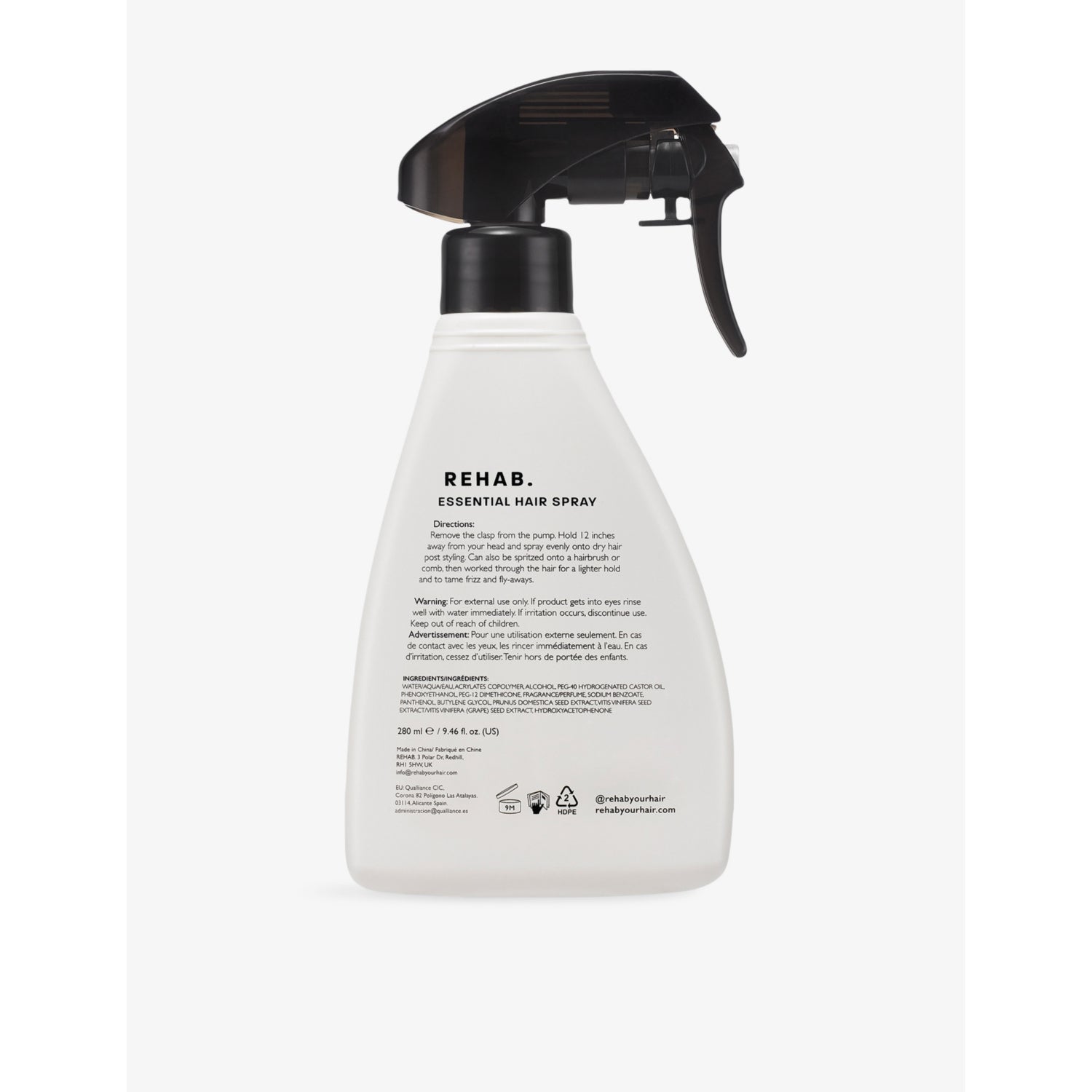 REHAB Essential Hairspray 280ml for all hair types, UK version