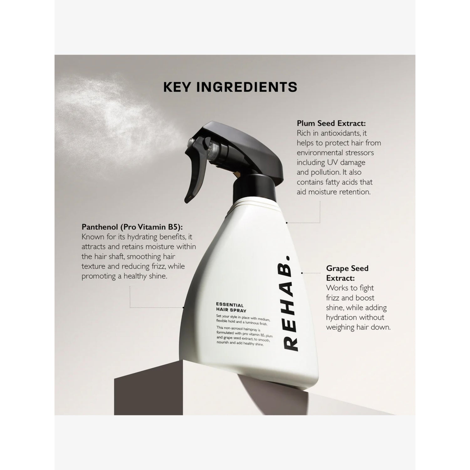 REHAB Essential Hairspray 280ml for all hair types, UK version