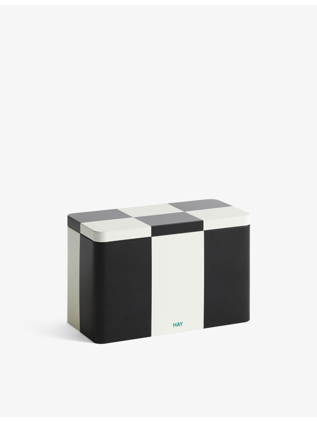 HAY striped-pattern square tin container with lid (British brand)