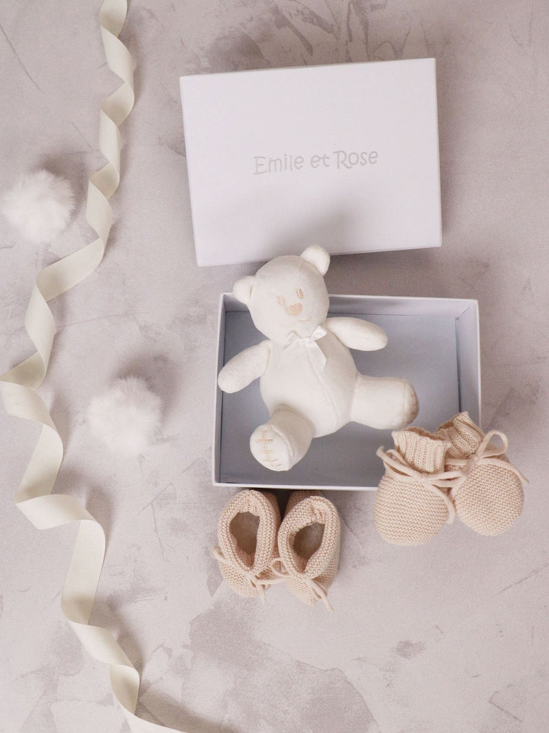 Emile Et Rose Natural Kelsey Knitted Mitt Boottee & Toy Gift Set