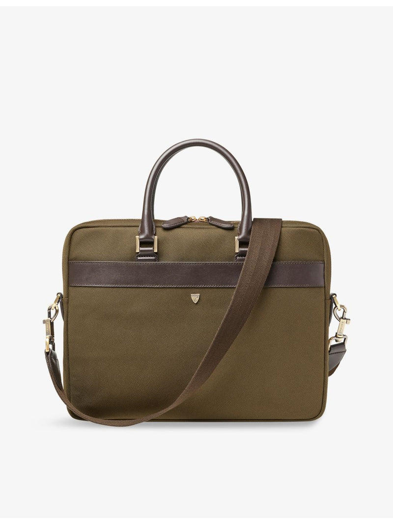 Aspinal of London woven briefcase with leather trims - British product