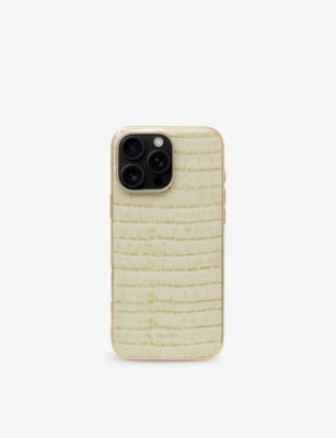 Aspinal of London Logo-Embossed Croc Effect Leather Phone Case for iPhone 16 Max
