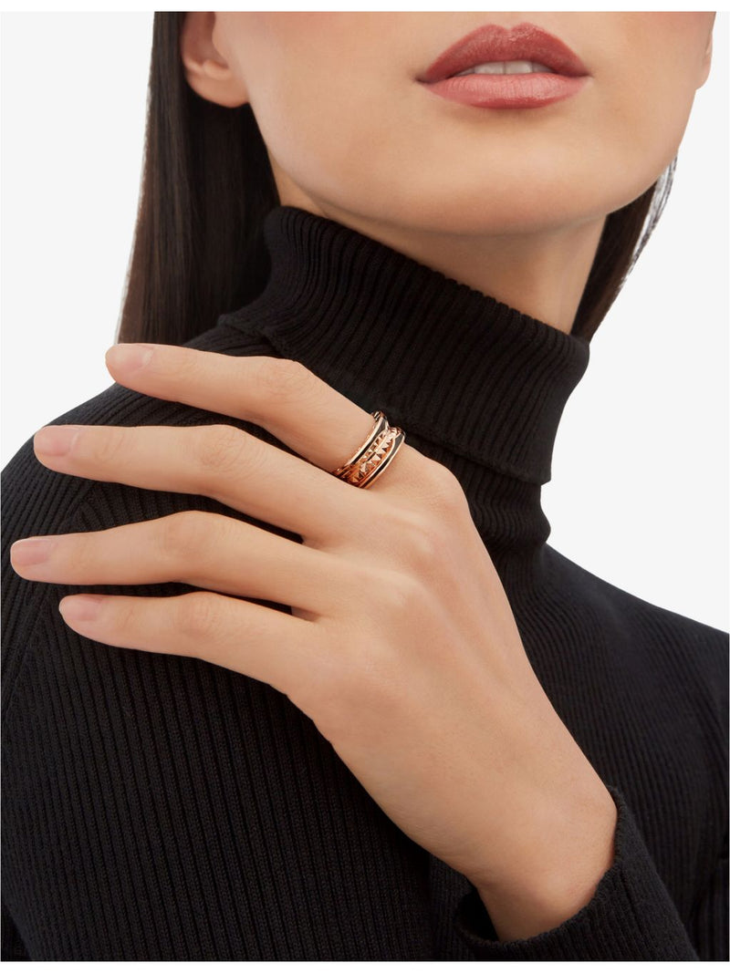 Bvlgari B.zero1 Rock ring in 18ct rose gold and ceramic (British brand)