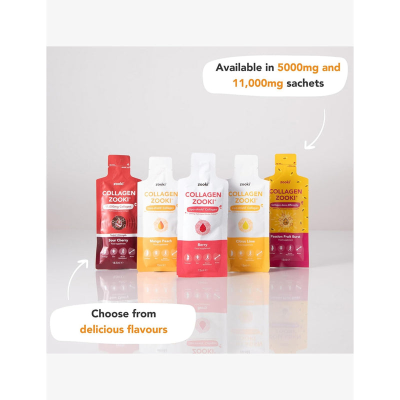 YourZooki liquid collagen sachets mango peach flavour 30 pack, UK version