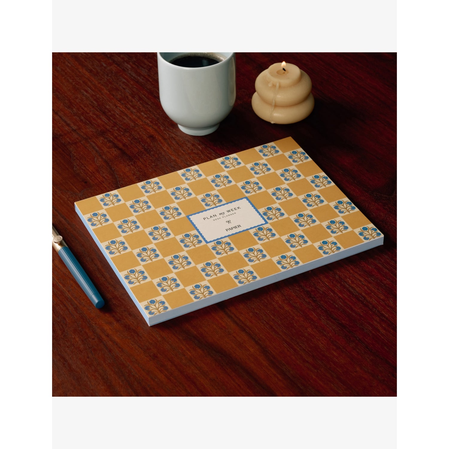 Papier floral checkerboard weekly planner 24cm x 18cm - British product