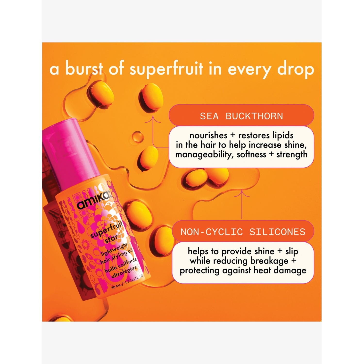 amika Superfruit Star lightweight hair oil 50ml - British product