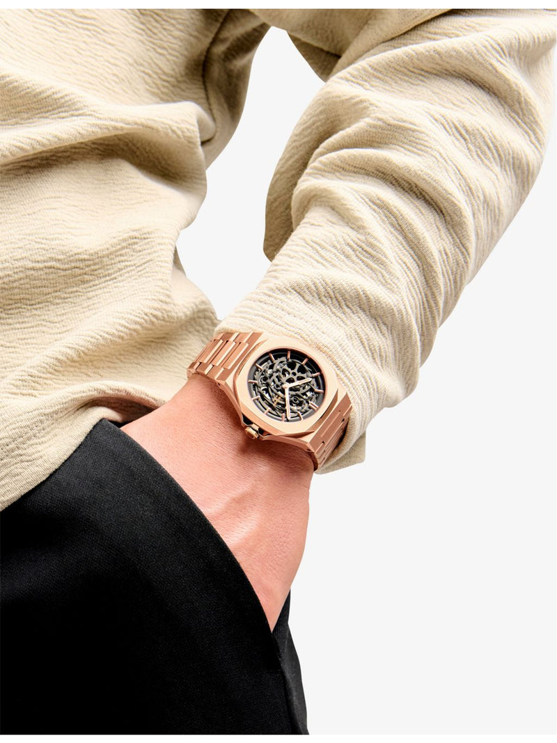 D1 Milano skeleton mechanical watch rose-gold 41.5mm - British product
