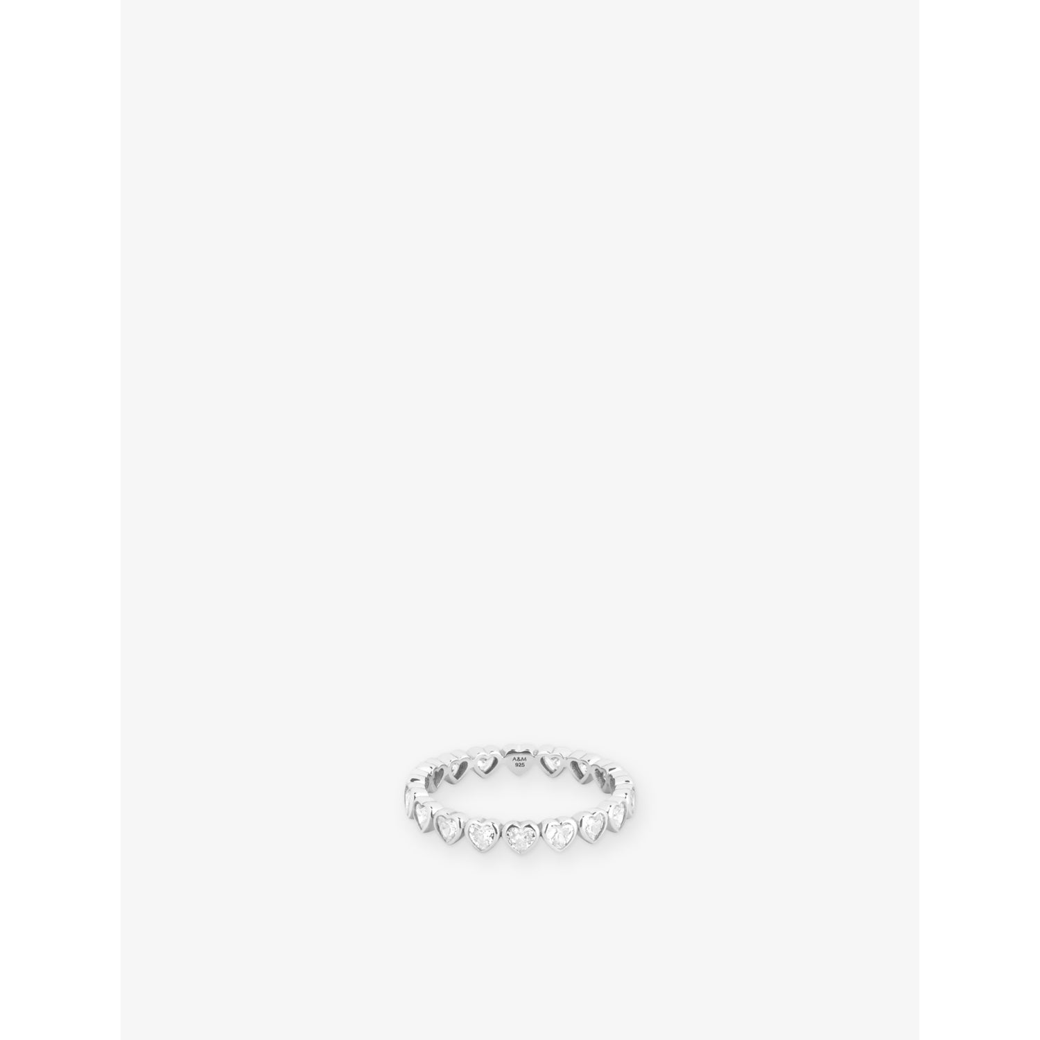 Bezel Heart Eternity Rhodium-Plated Sterling-Silver And Cubic Zirconia Ring - L