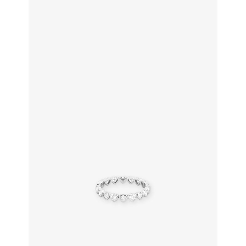 Bezel Heart Eternity Rhodium-Plated Sterling-Silver And Cubic Zirconia Ring - L