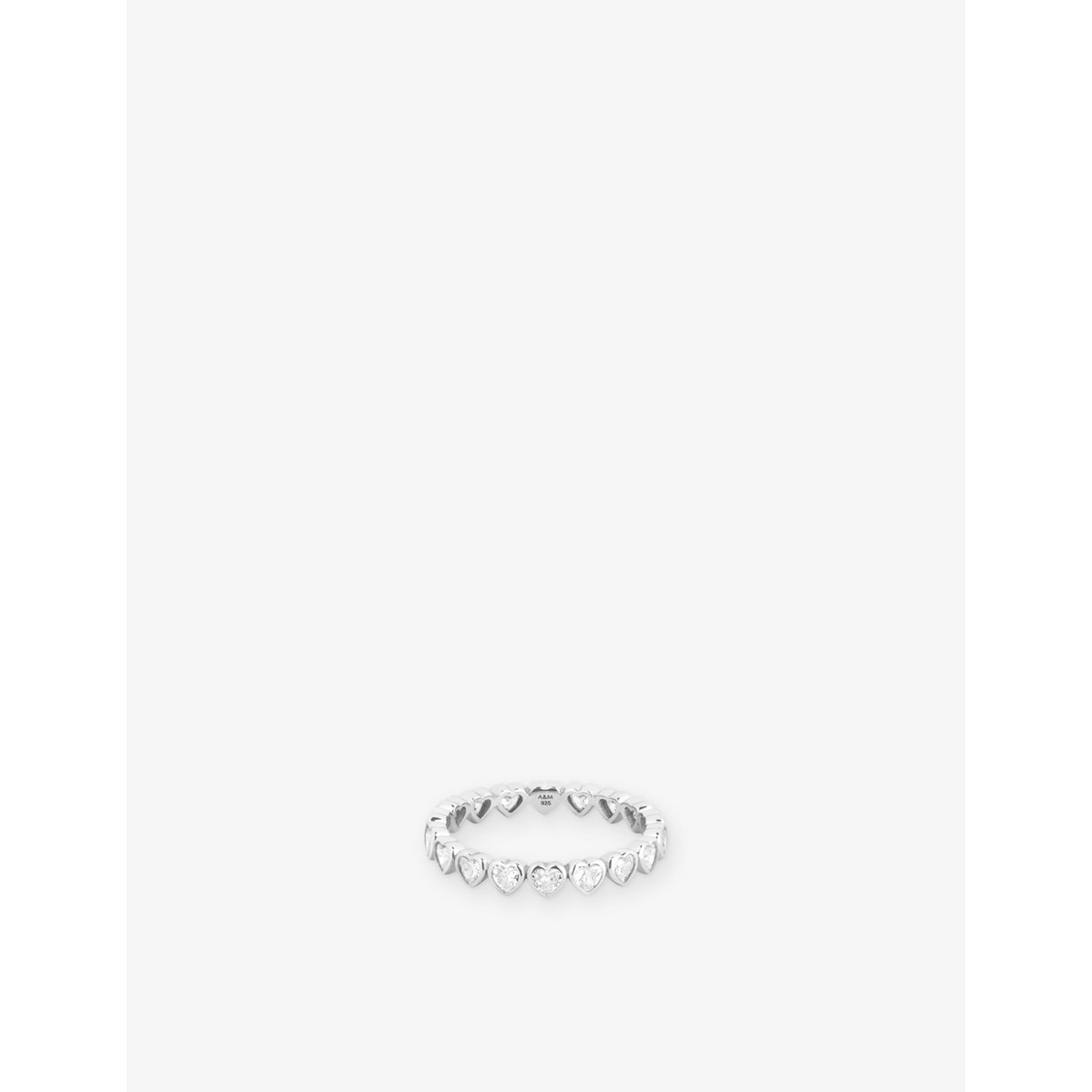 Bezel Heart Eternity Rhodium-Plated Sterling-Silver And Cubic Zirconia Ring - L