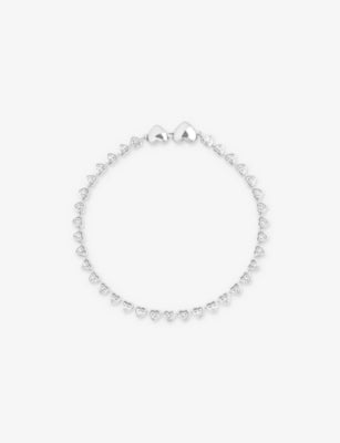 Astrid & Miyu Bezel Heart Tennis Bracelet in Rhodium-Plated Brass and Cubic Zirconia (16.5cm, 18cm, 19.5cm)