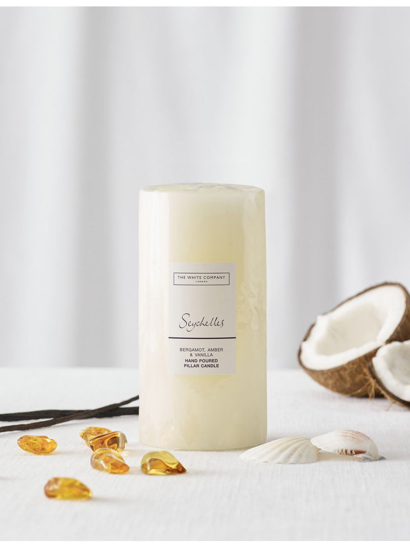 White Company Seychelles scented pillar candle 590g, imported from the UK