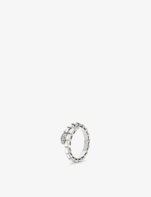 Serpenti Viper 18ct White-Gold and 0.14ct Brilliant-Cut Pavé Diamond Ring - S