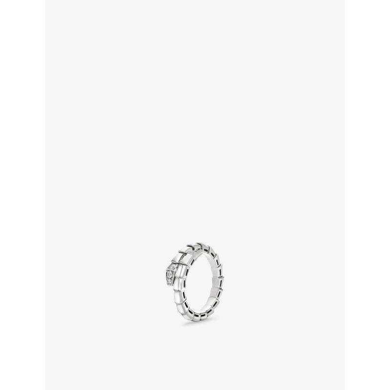 Serpenti Viper 18ct White-Gold and 0.14ct Brilliant-Cut Pavé Diamond Ring - S