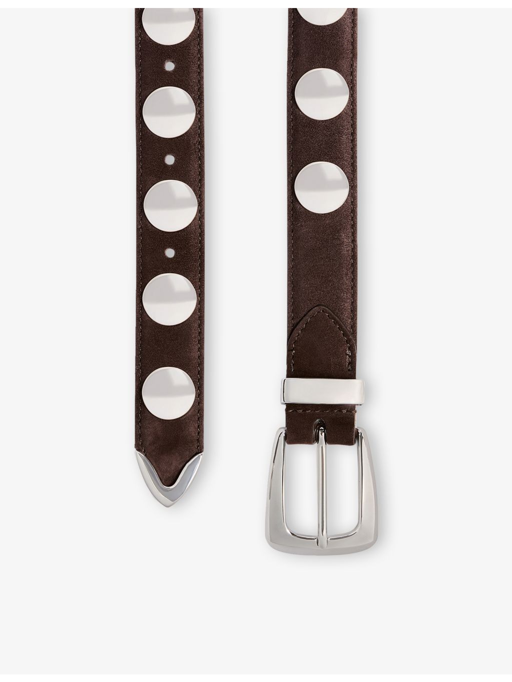 KHAITE studded suede belt with silver-tone buckle 3cm (British brand)