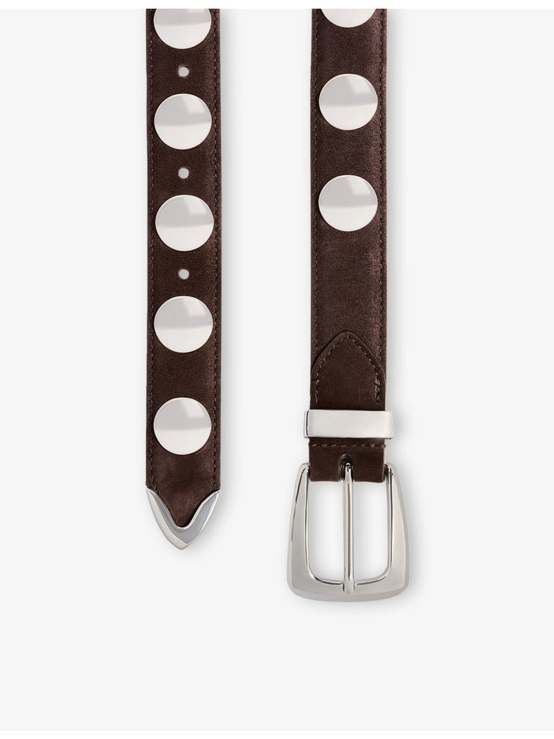 KHAITE studded suede belt with silver-tone buckle 3cm (British brand)