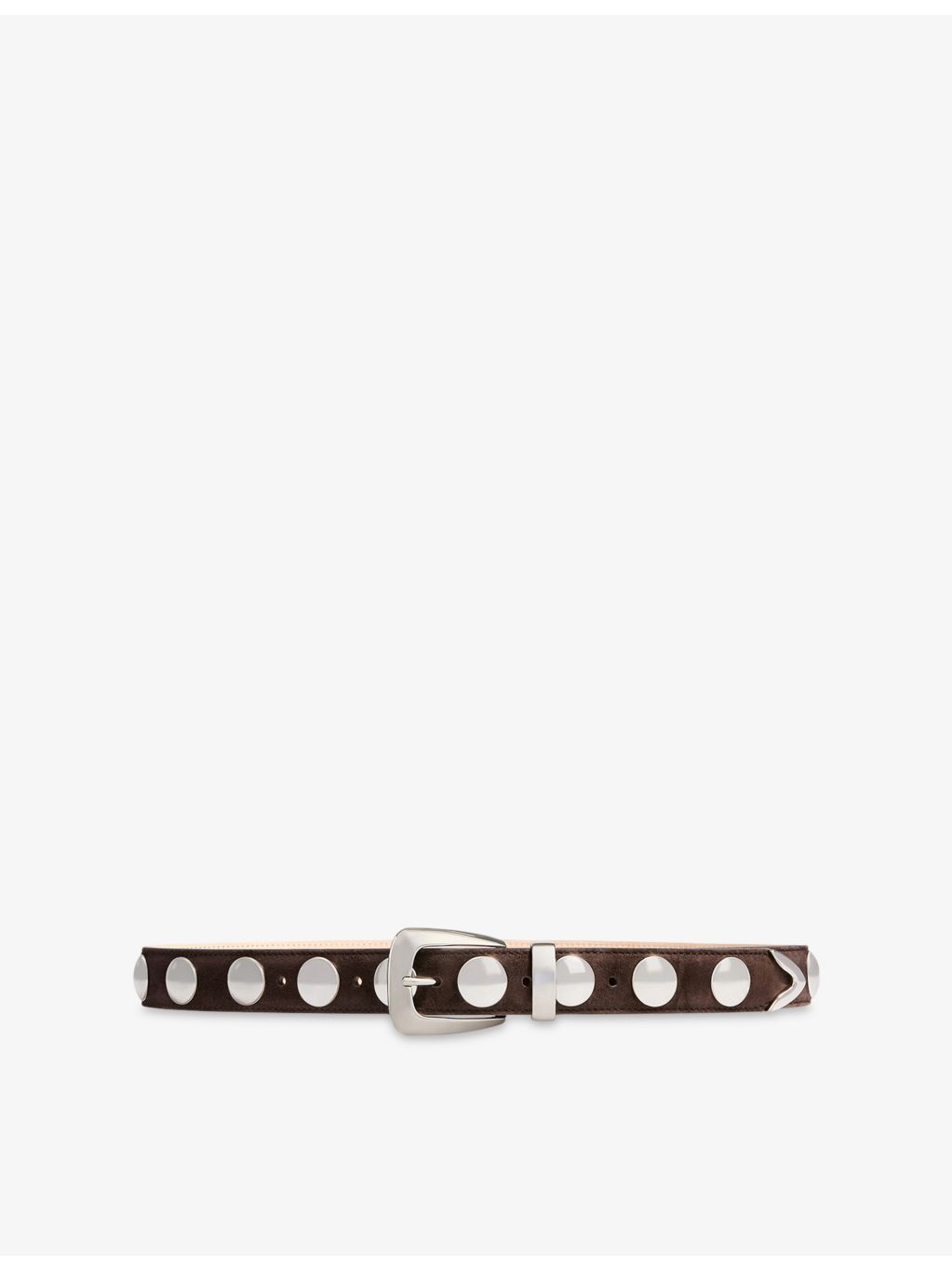 KHAITE studded suede belt with silver-tone buckle 3cm (British brand)