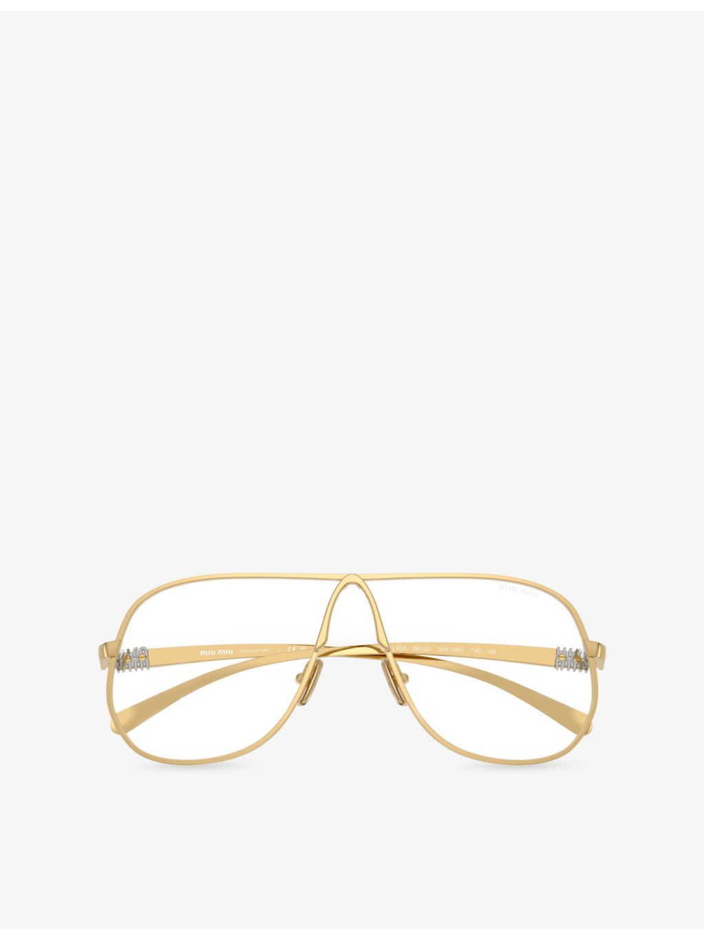 Miu Miu aviator-frame metal glasses in gold tone, UK version