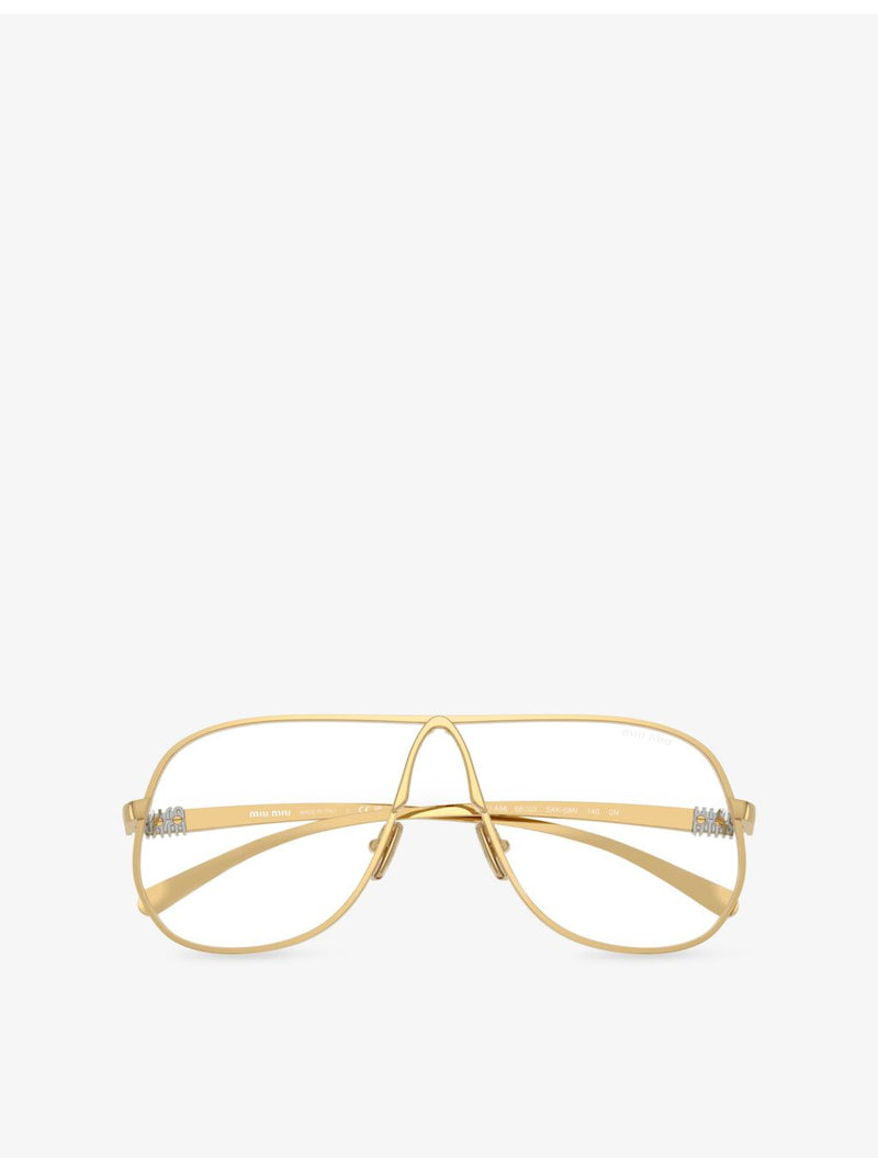 Miu Miu aviator-frame metal glasses in gold tone, UK version