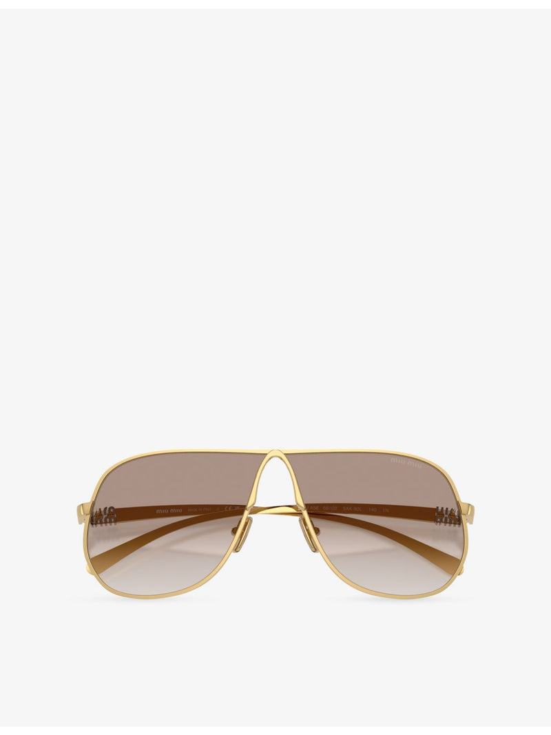 Miu Miu aviator metal sunglasses with gold-toned finish, imported from the UK