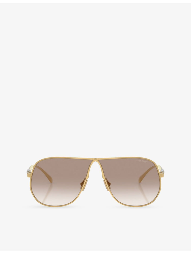 Miu Miu aviator metal sunglasses with gold-toned finish, imported from the UK