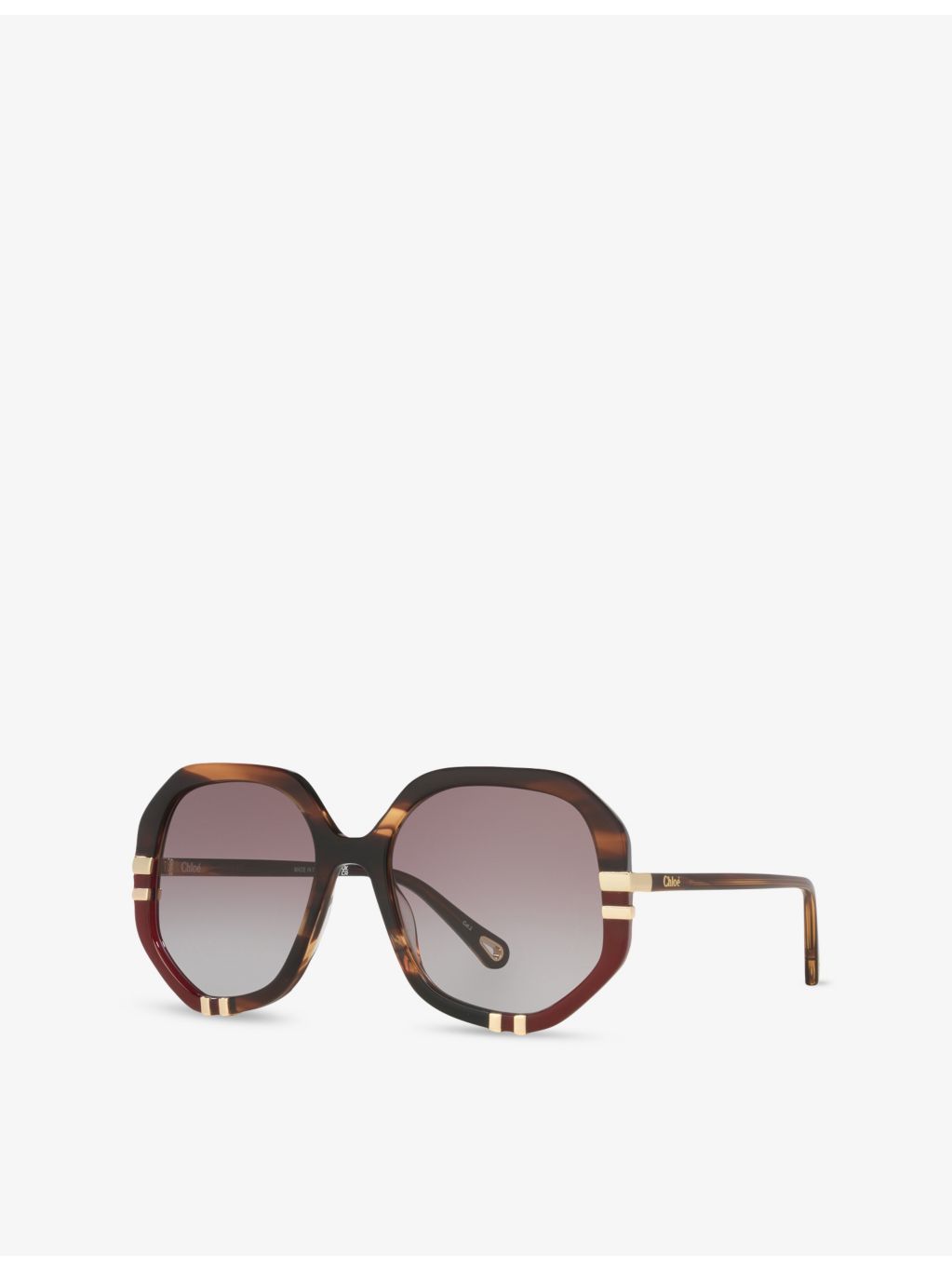 Chloé hexagonal acetate sunglasses in tortoiseshell with gold hardware CH0105S - British product