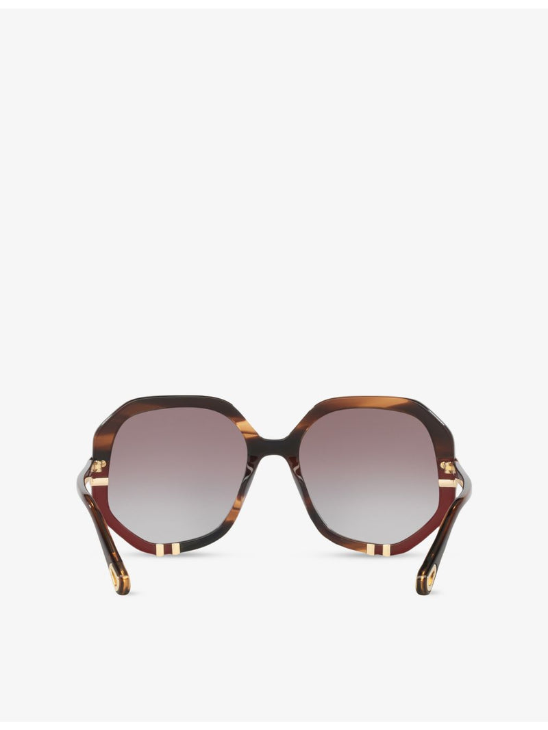 Chloé hexagonal acetate sunglasses in tortoiseshell with gold hardware CH0105S - British product
