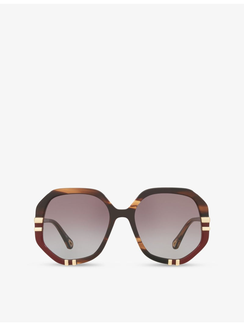 Chloé hexagonal acetate sunglasses in tortoiseshell with gold hardware CH0105S - British product