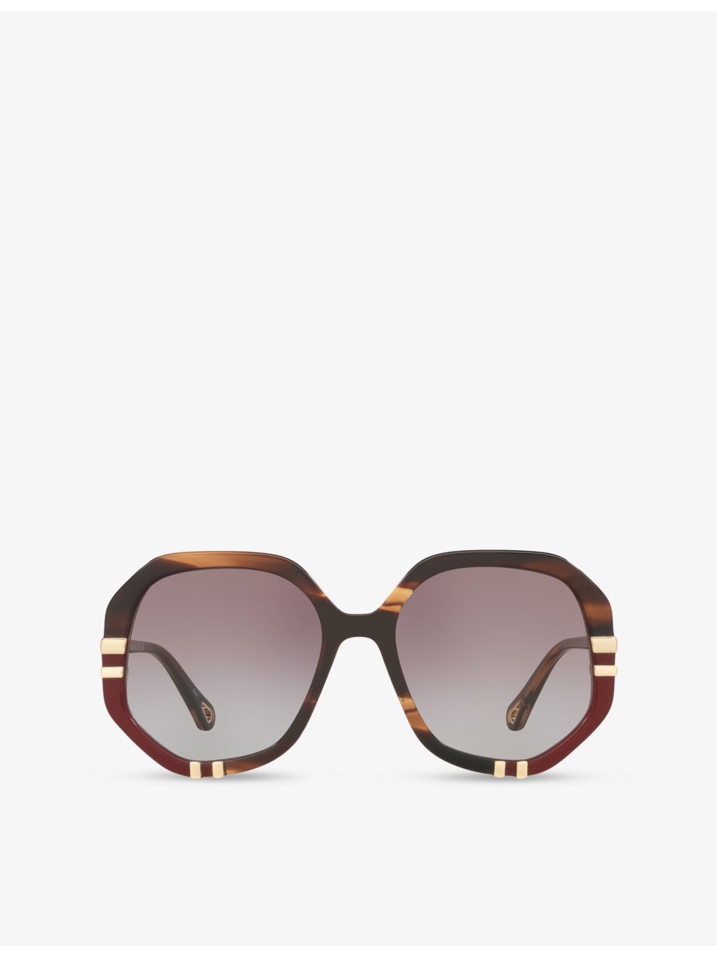 Chloé hexagonal acetate sunglasses in tortoiseshell with gold hardware CH0105S - British product