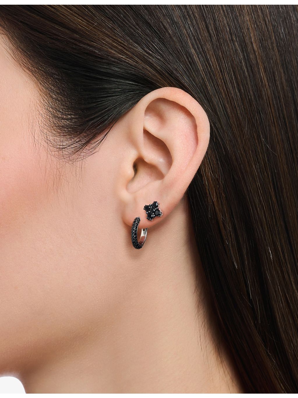 Thomas Sabo black cubic zirconia floral stud earrings, imported from the UK