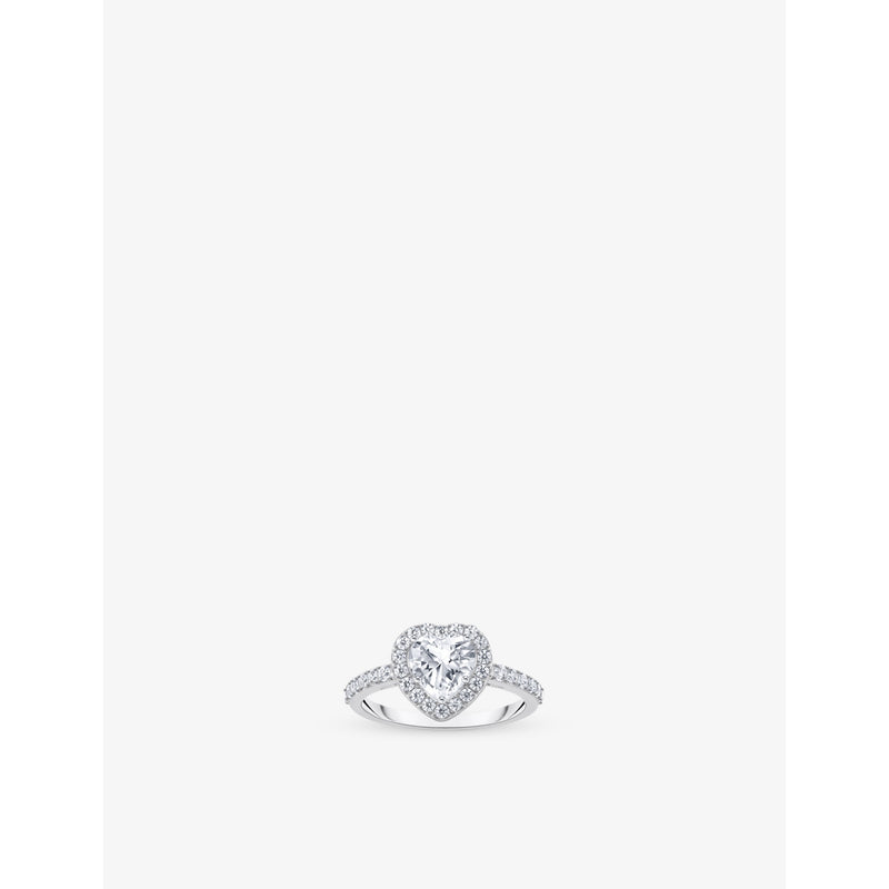 Heart-Shaped Halo 925 Sterling Silver and Cubic Zirconia Ring - 54mm