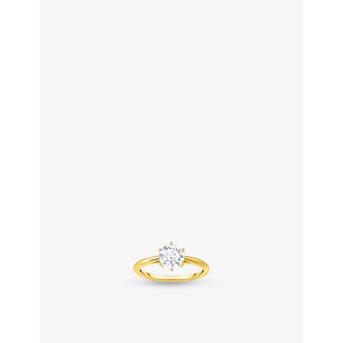 Solitaire 18ct Yellow Gold-Plated 925 Sterling Silver and Brilliant-Cut Cubic Zirconia Ring - 54mm