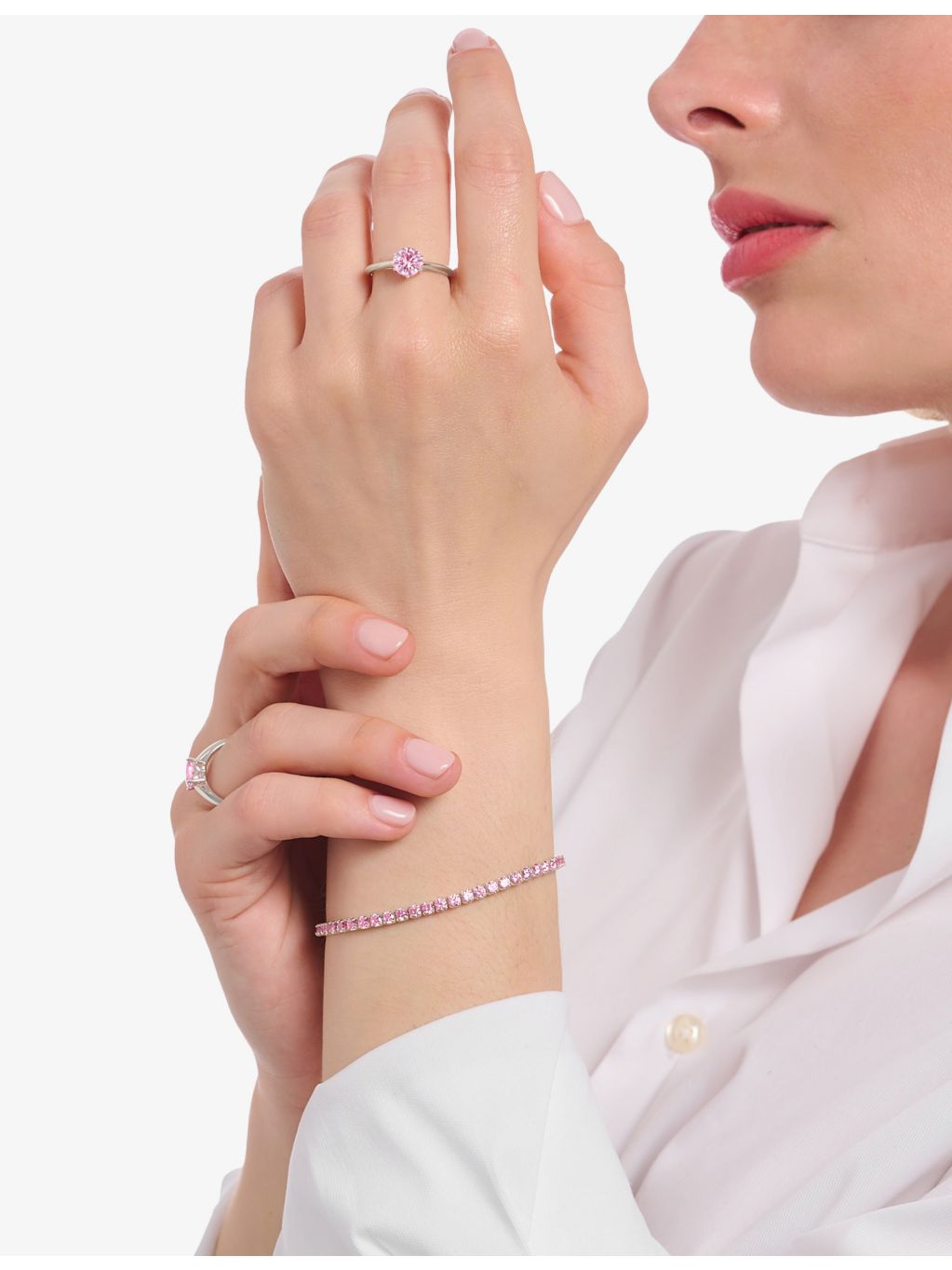 Thomas Sabo silver solitaire ring with pink cubic zirconia - British product