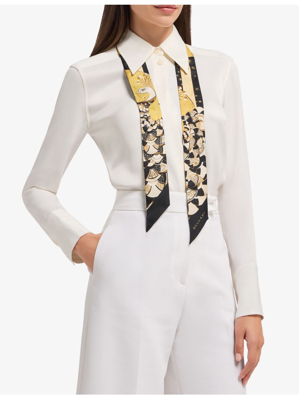 Bvlgari peacock crystal-embellished silk scarf 120cm - British product