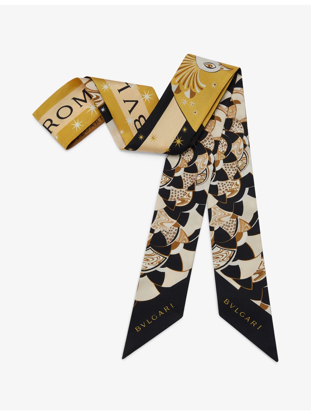 Bvlgari peacock crystal-embellished silk scarf 120cm - British product