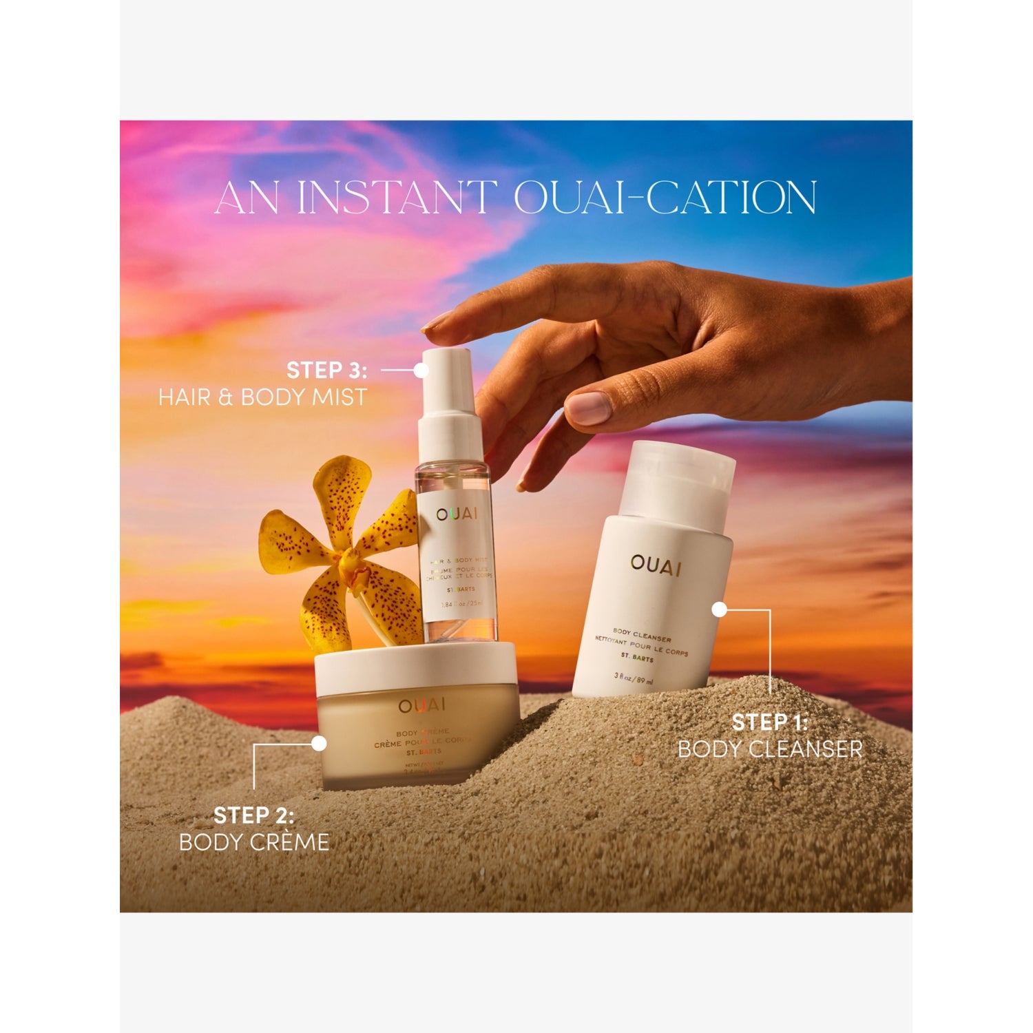 OUAI St Barts travel kit with minis, imported from the UK
