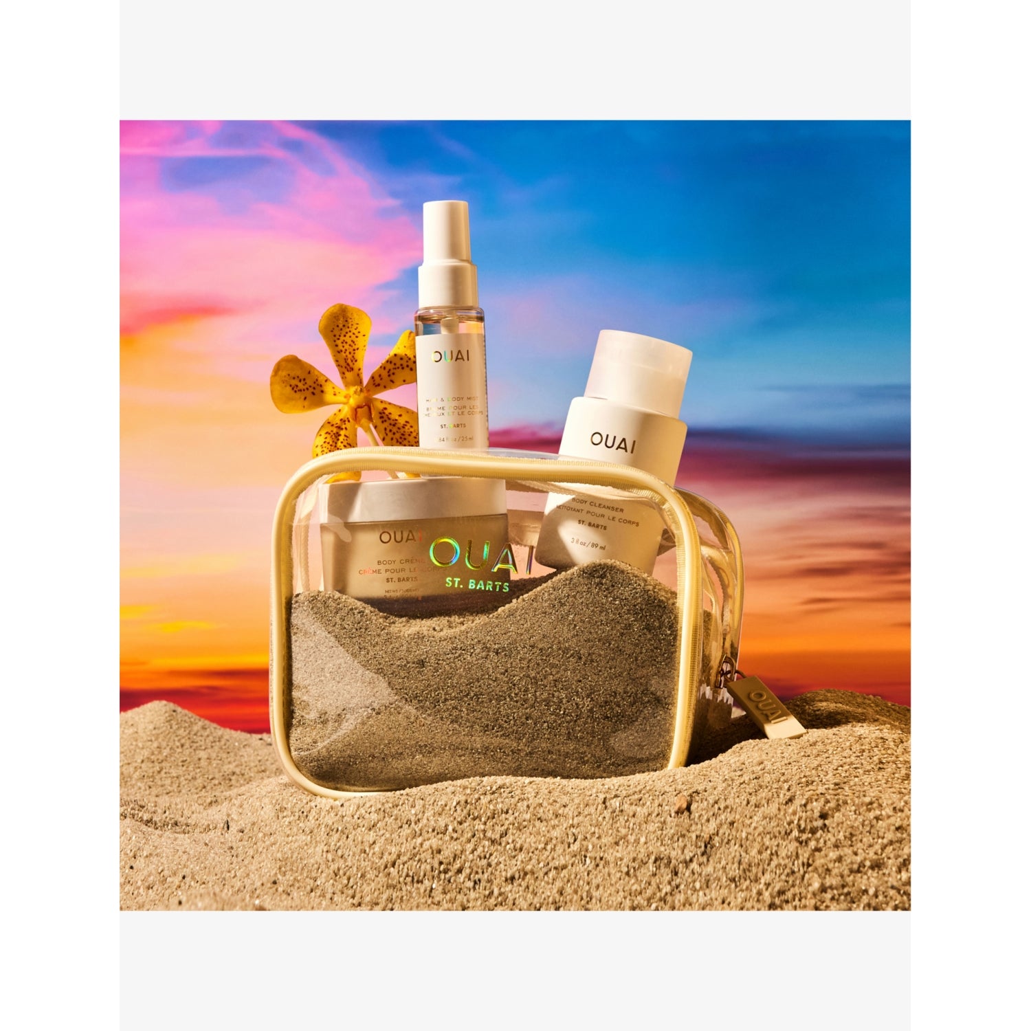OUAI St Barts travel kit with minis, imported from the UK