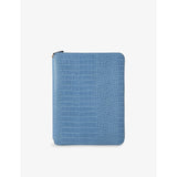 Mara Zipped A4 Croc-Embossed Leather Writing Folder 33cm x 25cm - NAVY