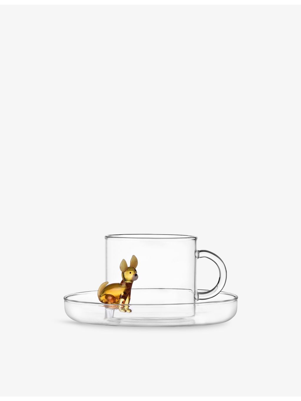 Ichendorf chihuahua glass tea cup and saucer set, 15cm, (British brand)