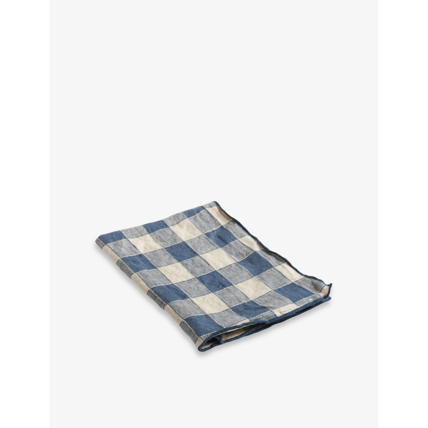 Check-Print Vintage Linen Napkin - Bleu De Delft