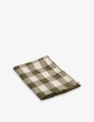 Maison de Vacances Check-Print Vintage Linen Napkin 43cm x 43cm