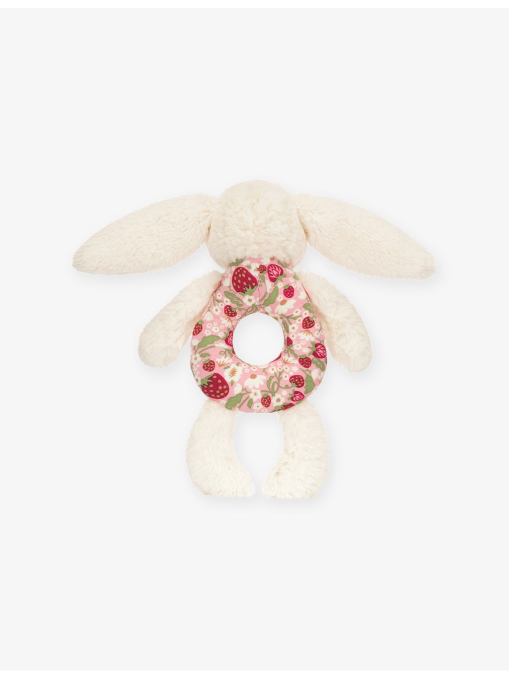 Jellycat Blossom Bunny Berry faux-fur ring rattle 18cm, imported from the UK