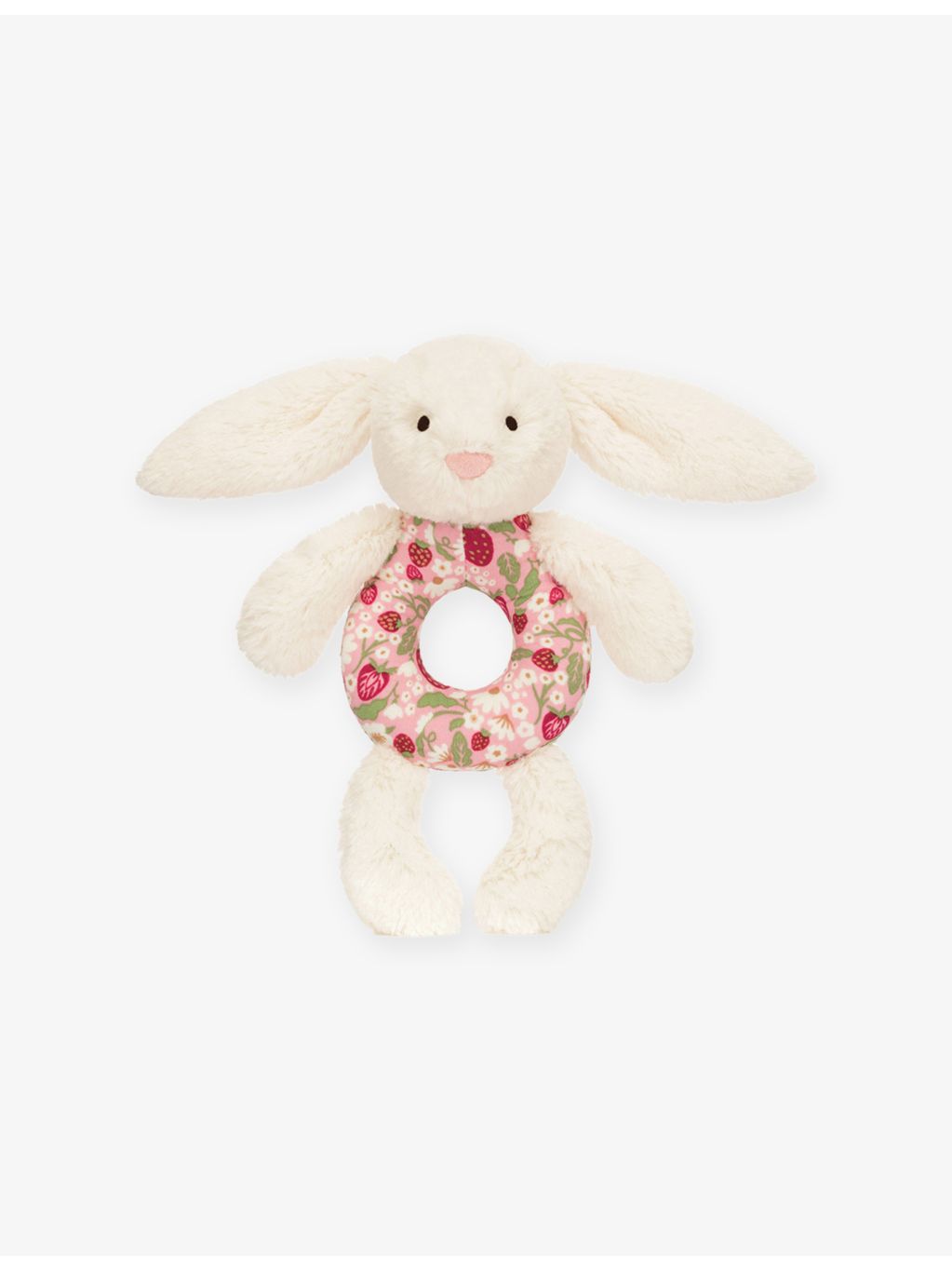 Jellycat Blossom Bunny Berry faux-fur ring rattle 18cm, imported from the UK