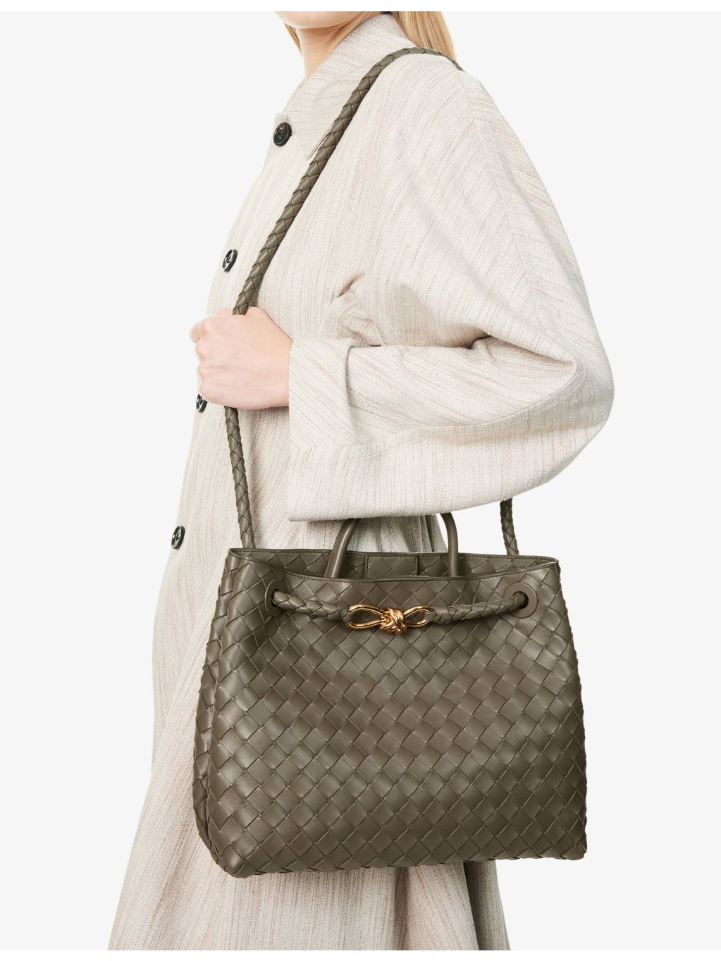 Bottega Veneta Andiamo Intrecciato medium leather top-handle bag, imported from the UK