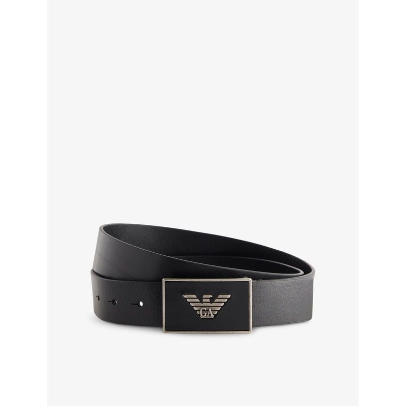 Branded-Buckle Leather Belt - 28